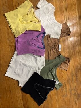 Mixed Ribbed Crop & Tank Top Bundle - Yellow, White, Purple, Brown, Green, Black
